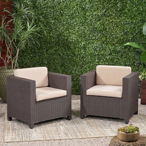 Waverly Dark Grey Removable Cushions Faux Wicker Outdoor Lounge Chair with Beige Cushions (2-Pack)