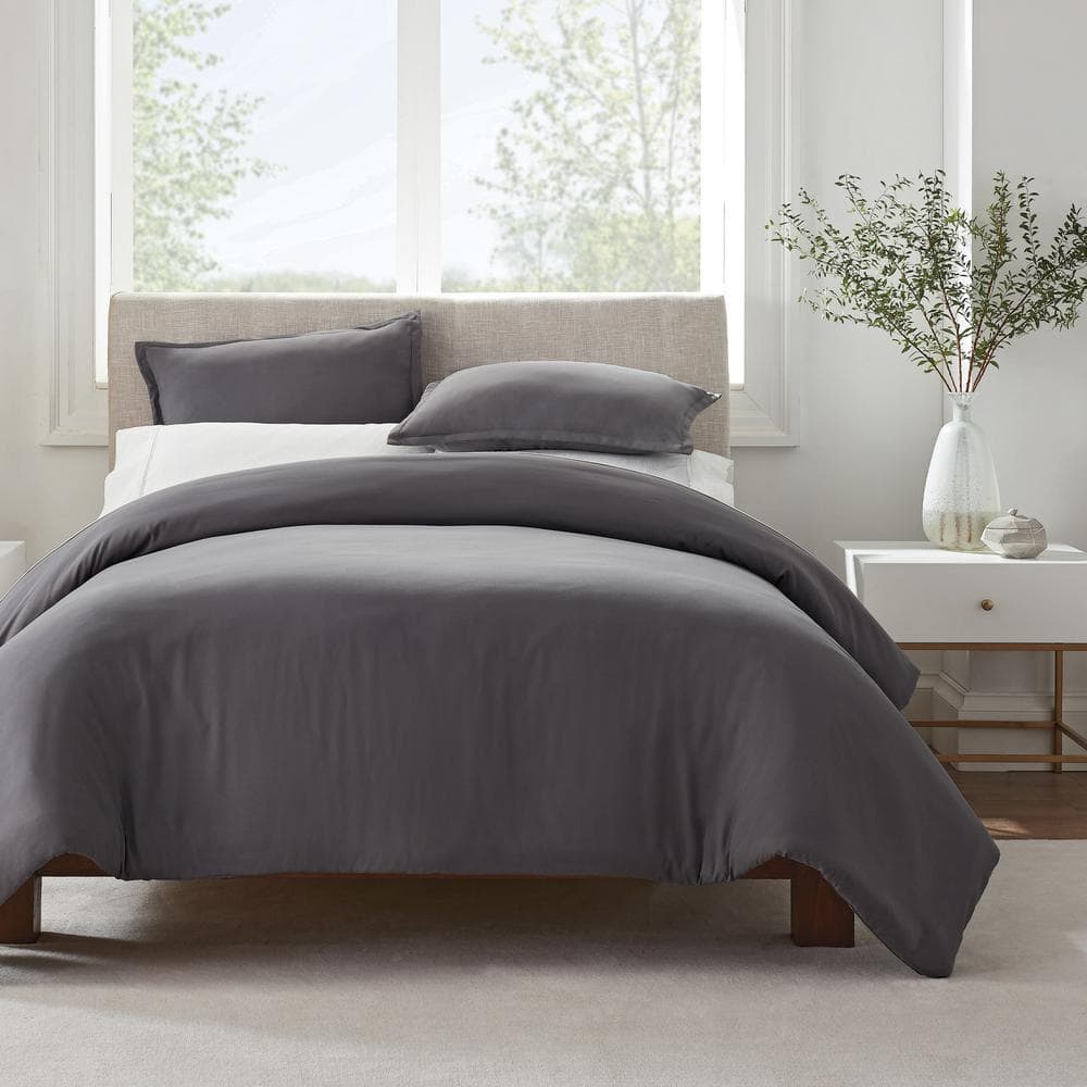 Serta Simply Clean 3-Piece Grey Solid Microfiber King Duvet Set ...