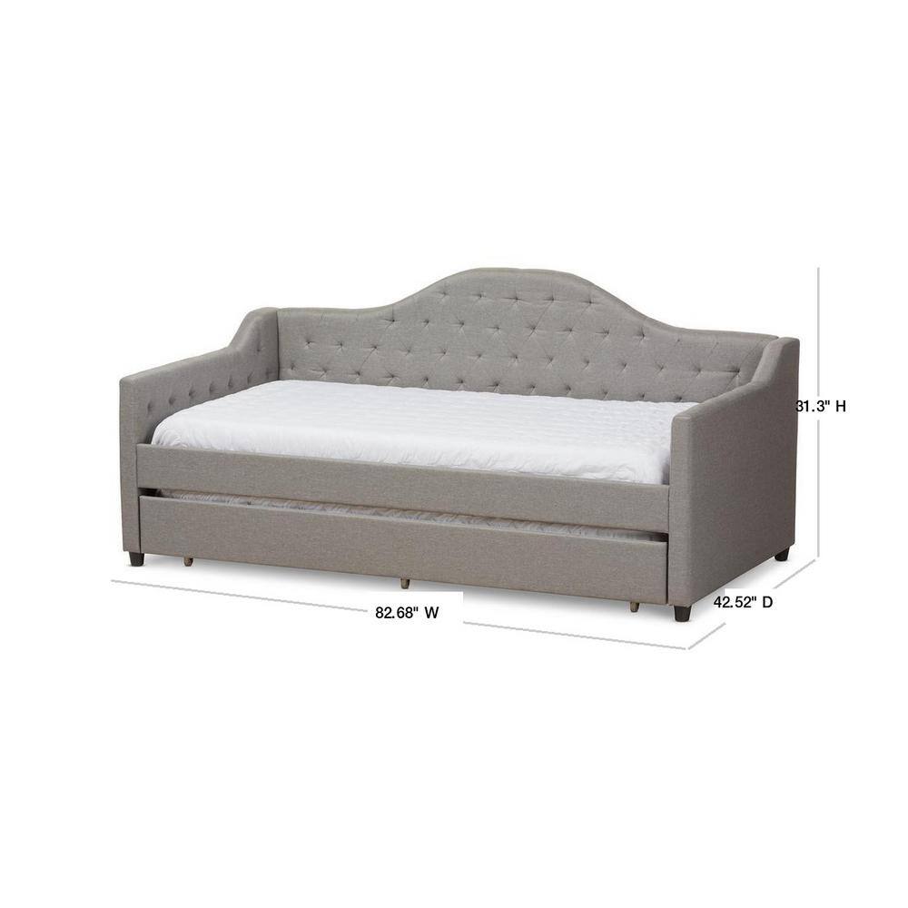 Light Gray Twin Upholstered Daybed with Tufted Headboard and Trundle