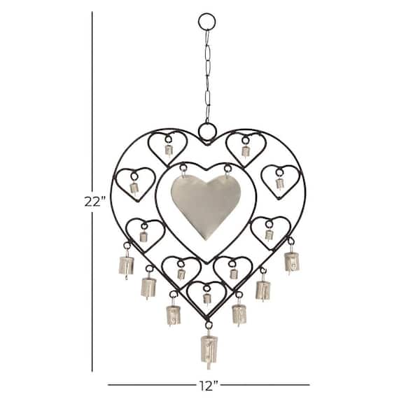 Litton Lane 22 in. Silver Metal Heart Windchime with Bells and Chain Ring  Hanger 042121 - The Home Depot