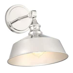 Meridian 10 in. W x 10 in. H 1-Light Polished Nickel Wall Sconce with Adjustable Metal Shade