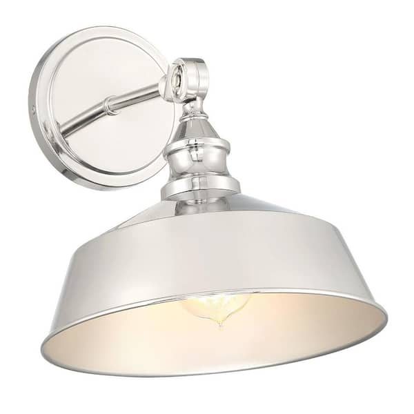 TUXEDO PARK LIGHTING 10 in. W x 10 in. H 1-Light Polished Nickel Wall Sconce with Adjustable Metal Shade