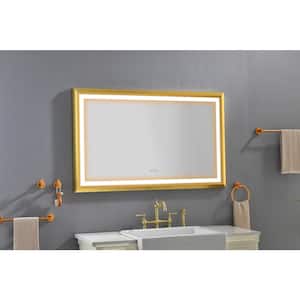 48 in. W x 30 in. H Rectangular Aluminum Framed LED Lighted Anti-Fog Dimmable Wall Bathroom Vanity Mirror in Gold