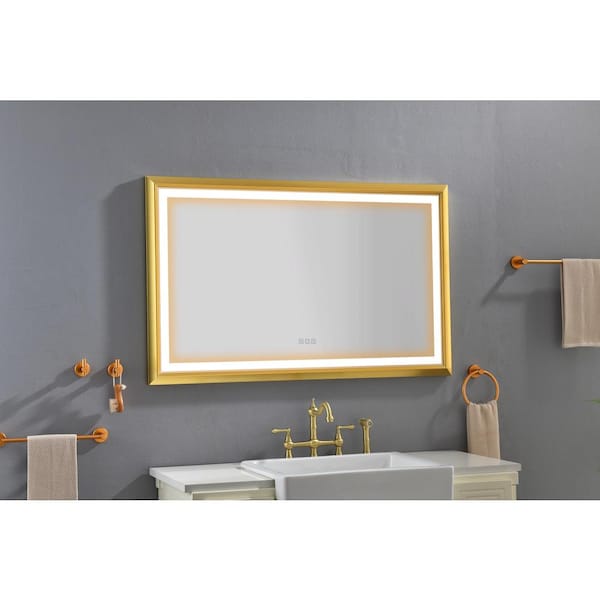 Unbranded 48 in. W x 30 in. H Rectangular Aluminum Framed LED Lighted Anti-Fog Dimmable Wall Bathroom Vanity Mirror in Gold