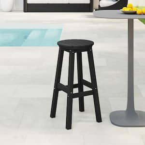 Laguna 29 in. HDPE Plastic All Weather Backless Round Seat Bar Height Outdoor Bar Stool in, Black