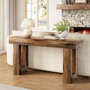 Turrella 62.99 in. Rustic Brown Console Tables, Rectangle Wooden Console Table with Wooden Frame for Living Room