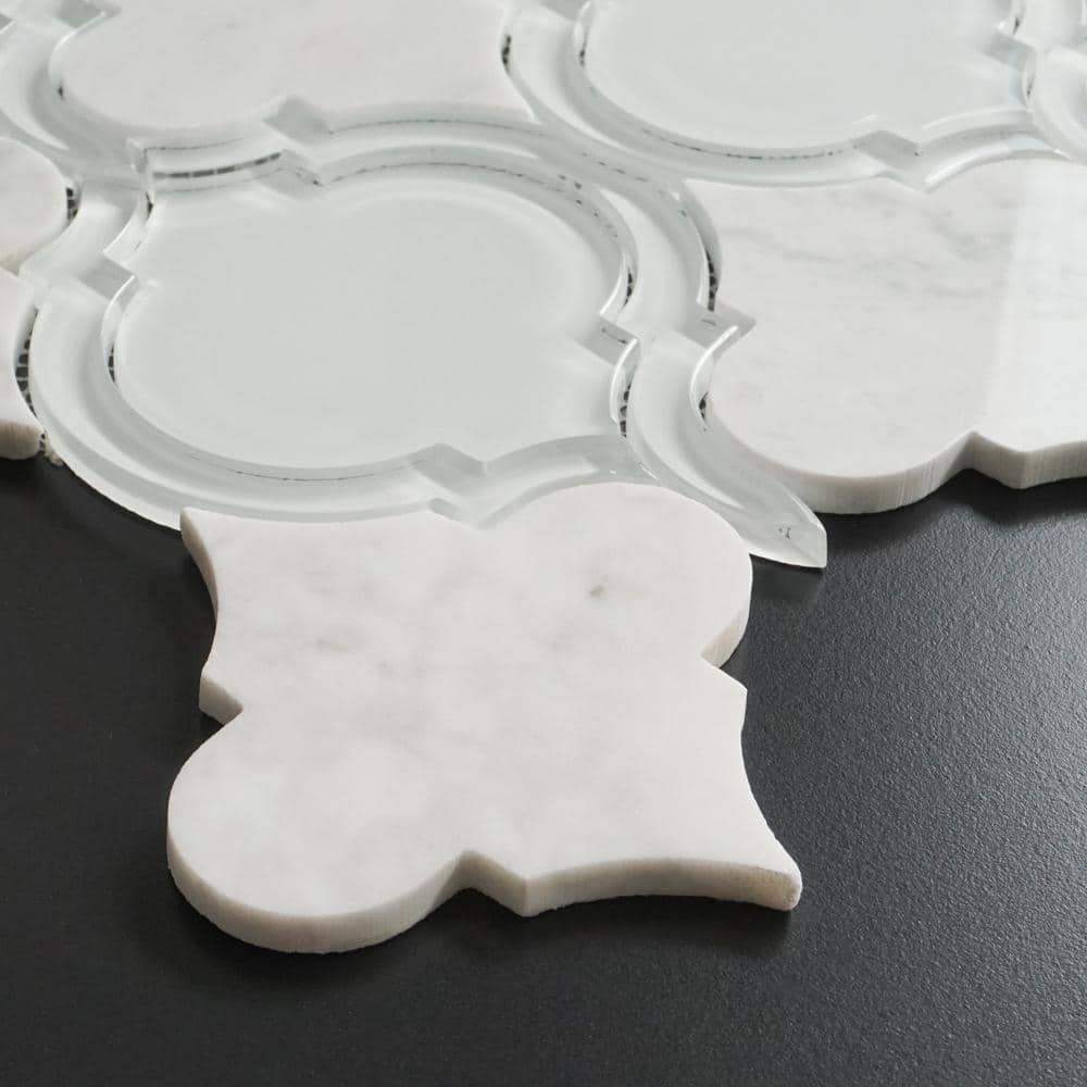Polished White Marble Look Versailles Mosaic Tile Sheet