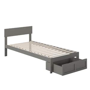 Boston Grey Twin Extra Long Solid Wood Storage Platform Bed with Foot Drawer