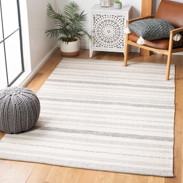 Striped Kilim Ivory Grey Doormat 3 ft. x 5 ft. Striped Area Rug