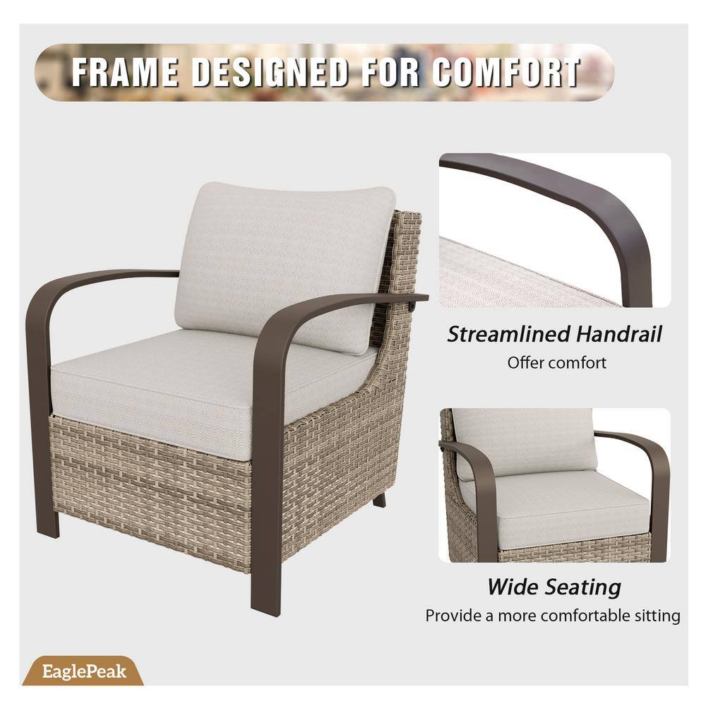 8-Piece Brown Steel Wicker Outdoor Sectional Sofa Set with Beige Cushions