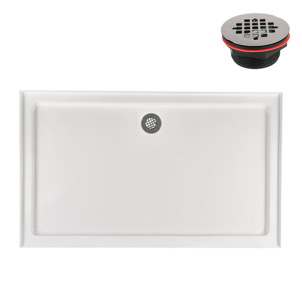 60'' Glossy White Rectangular Acrylic Shower Base with ABS Drain