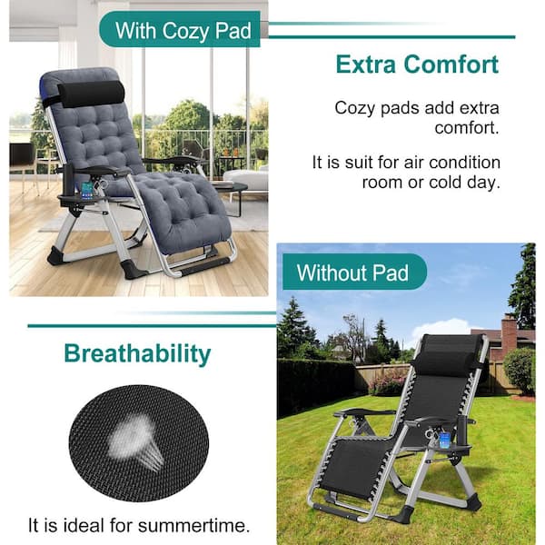 Textilene Zero Gravity Chair with Detachable Velvet Pad Cup Holder Headrest Folding Portable Recliner Patio Lounger