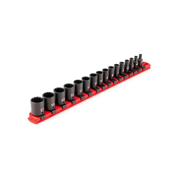 TEKTON 1/4 in. Drive 12-Point Impact Socket Set with Rail, 16-Piece (4-17 mm)