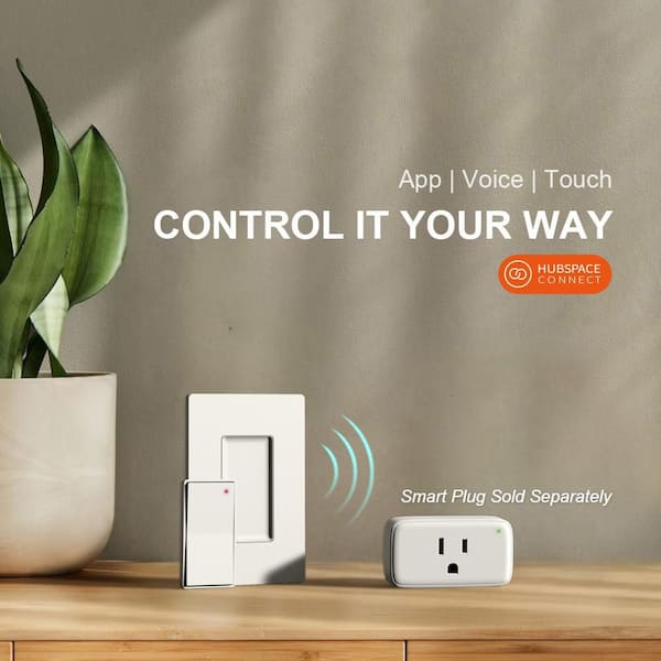 Smart Remote Rocker Light Switch with Bluetooth, No-Hub Required, Battery Powered, White (1-Pack), Powered by Hubspace