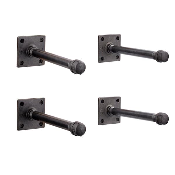 PIPE DECOR 1/2 in. Black Pipe 8 in. L Wall Mounted Square Flange Shelf Bracket Kit (4-Pack)