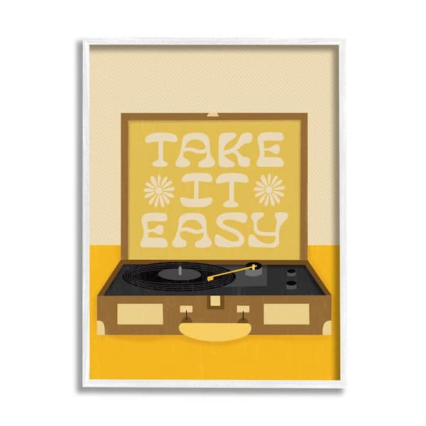 The Stupell Home Decor Collection Take it Easy Motivational Vintage Boho Record Player by Jaylnn Heerdt Framed Typography Art Print 14 in. x 11 in.