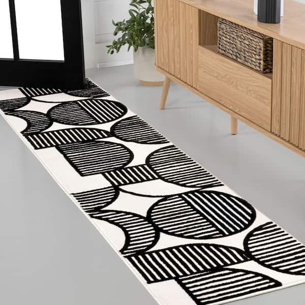 Nordby High-Low Geometric Arch Scandi Striped Black/White 2 ft. x 8 ft. Runner Rug