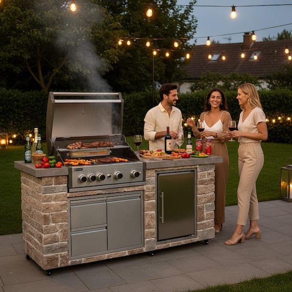 PROKAn 78 in. Pro Elite 5-Burner Texas Cream Limestone Propane Gas