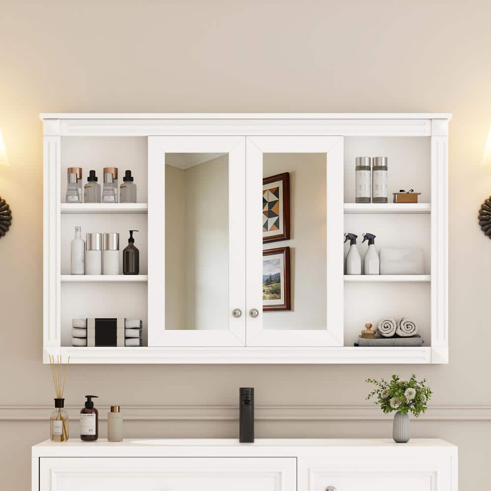 "47"" Wall Mounted Mirrored Medicine Cabinet, Adjustable Internal & Open Storage Shelves" price history on PriceWatchPro