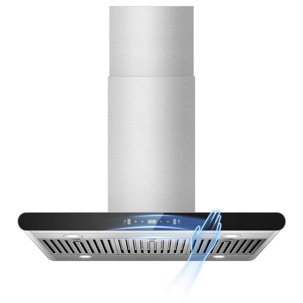 36 in. 700 CFM Island Range Hood Touch/Gesture/Remote Control Ducted/Ductless, 3-Speed Fan