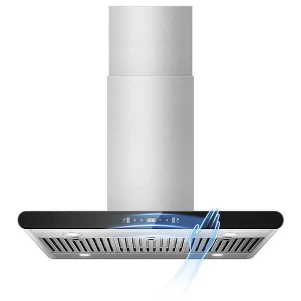 36 in. 700 CFM Island Range Hood Touch/Gesture/Remote Control Ducted/Ductless, 3-Speed Fan