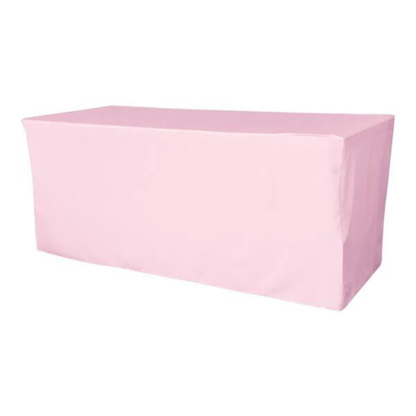72 in. L x 24 in. W x 30 in. H Light Pink Polyester Poplin Fitted Tablecloth