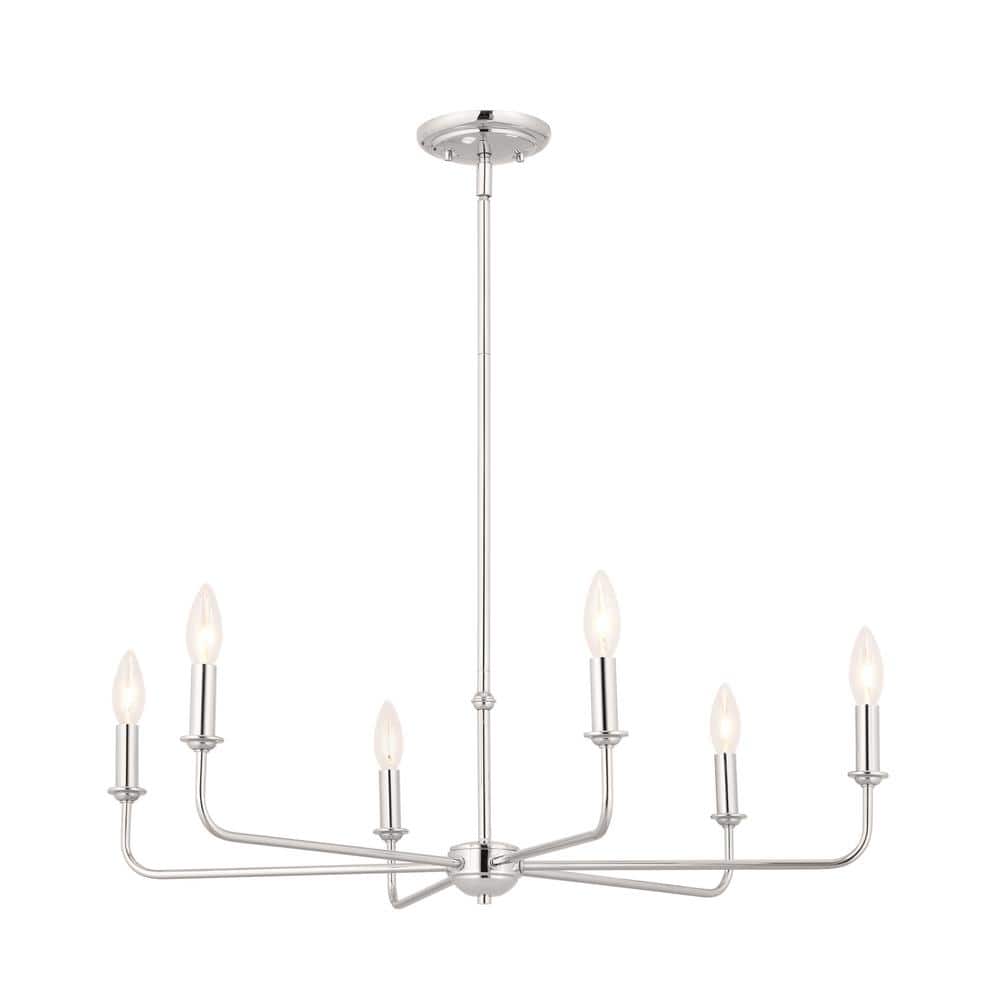 Elegant Pallas 6-Light Chandelier in Polished Nickel with White Linen Shades