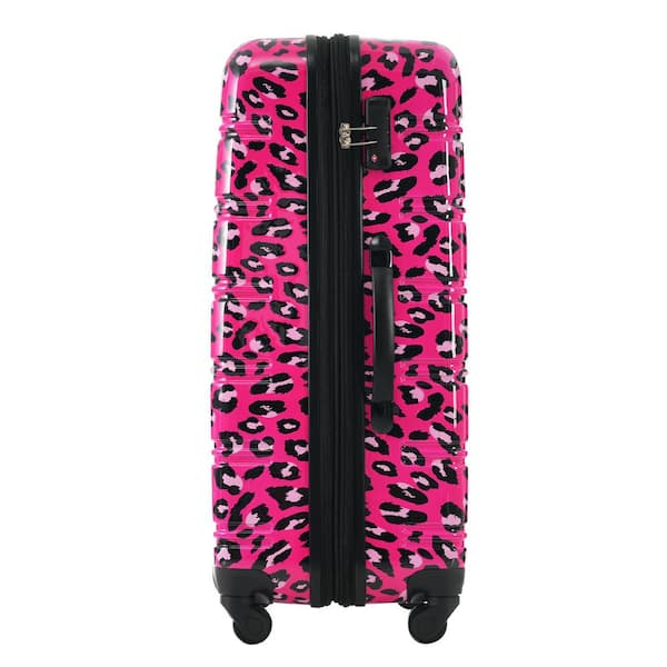 3-Piece Hot Pink Leopard Expandable Hardshell Luggage Set Suitcase