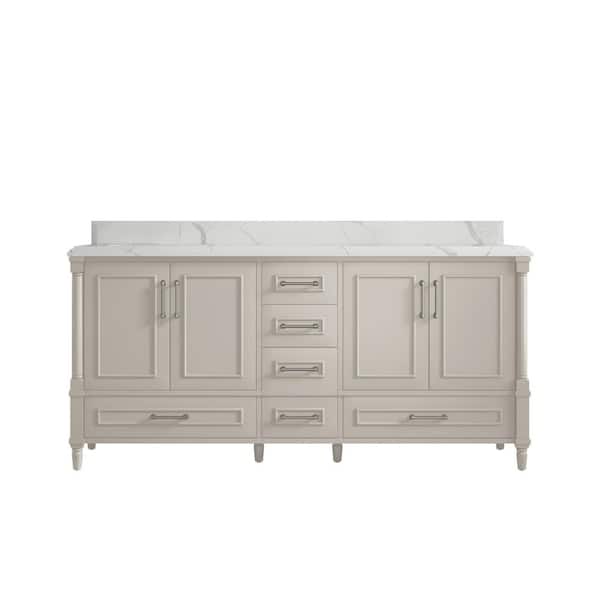 Willow Collections Hudson 72 in. W. x 22 in. D x 36 in. H Double Sink Bath Vanity in Fine Grain with 1.5 in. Calcutta Laza Qt. Top
