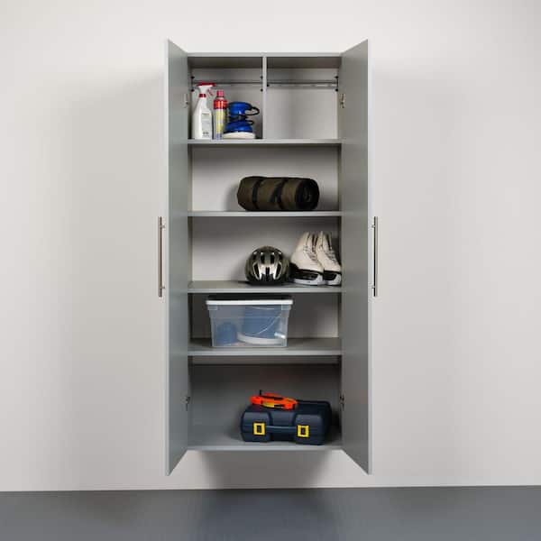 HangUps Collection Manufactured Wood 4-Shelf Wall Mounted Garage Cabinet in Light Gray (30 in W x 72 in H x 16 in D)