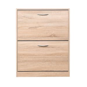 31.5 in. H x 24.41 in. W Natural Wood Shoe Storage Cabinet with 2 Flip Doors