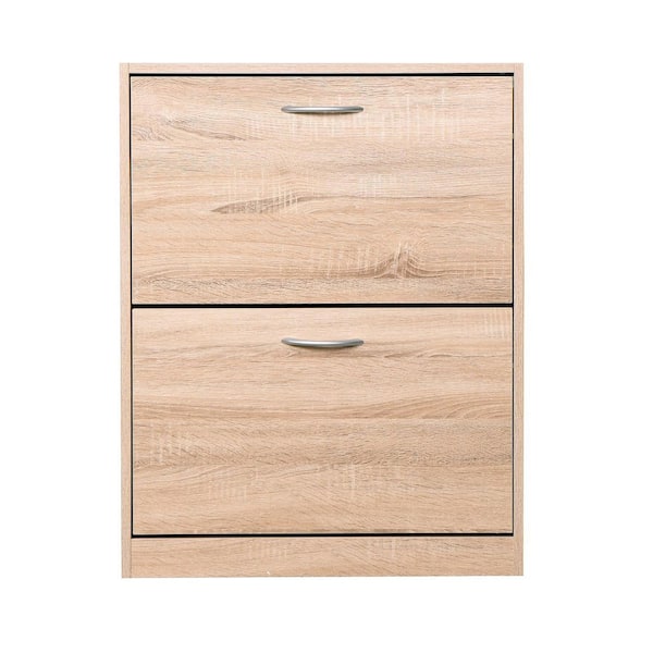 Tatahance 31.5 in. H x 24.41 in. W Natural Wood Shoe Storage Cabinet with 2 Flip Doors