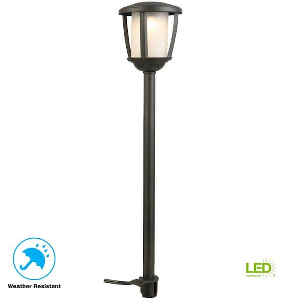 Hampton Bay 25-Watt Equivalent Low Voltage Black Integrated LED Outddoor Landscape Path Light with Frosted Inner Lens