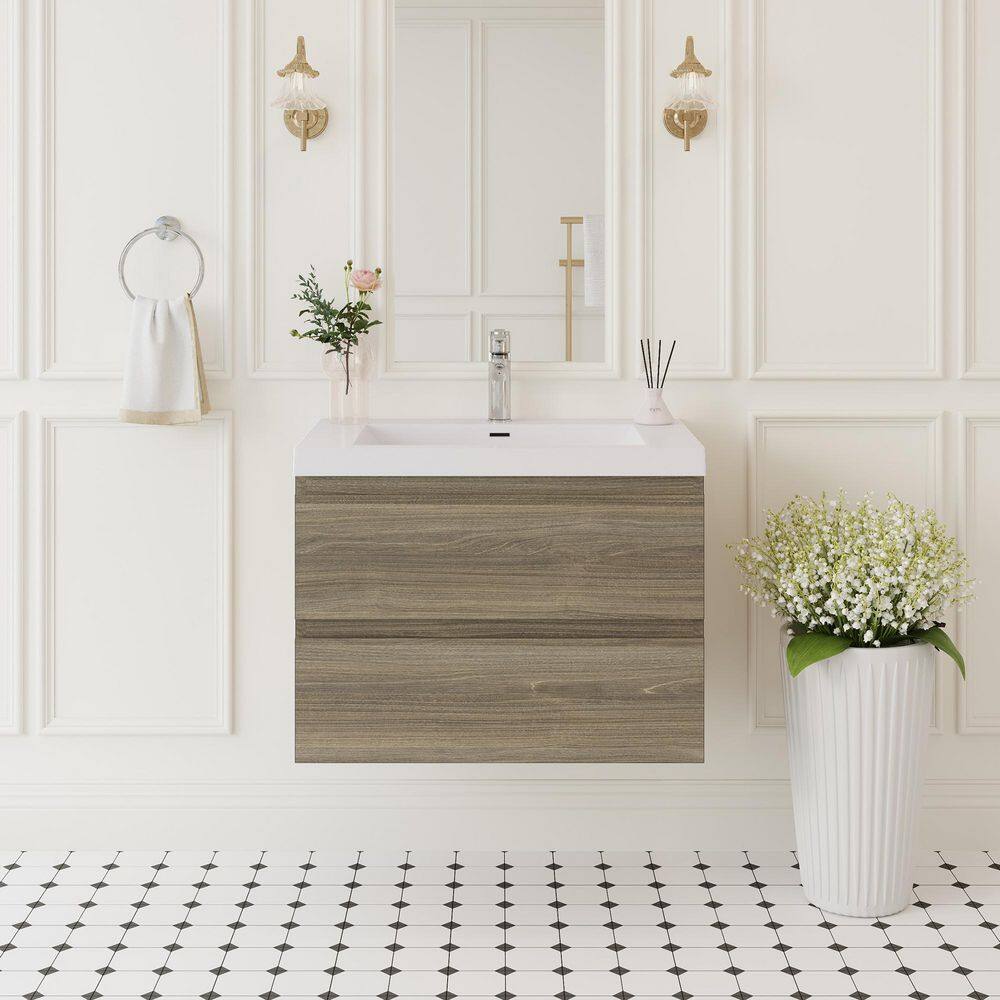 29.6 in. W x 19.7 in. D x 22.5 in. H Single Sink Wall Mounted Bath Vanity in Ash Grey with White Solid Surface Top price history on PriceWatchPro