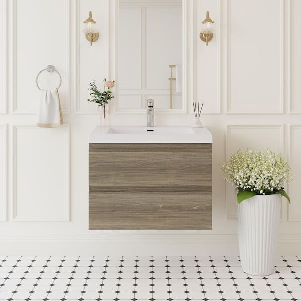 29.6 in. W x 19.7 in. D x 22.5 in. H Single Sink Wall Mounted Bath Vanity in Ash Grey with White Solid Surface Top