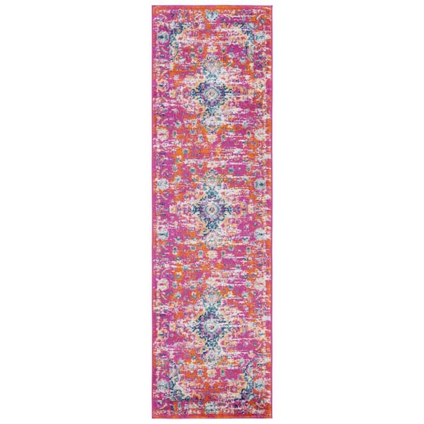 Madison 2 ft. x 6 ft. Fuchsia/Gold Distressed Ornate Runner Rug