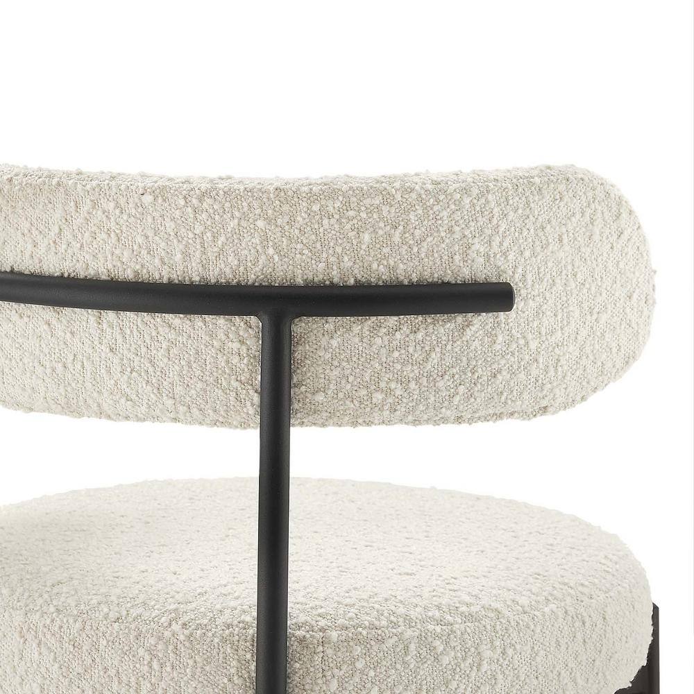 Ivory Boucle Fabric and Black Metal Adjustable Bar Stools, Set of 2