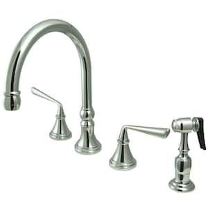 Silver Sage 2-Handle Deck Mount Widespread Kitchen Faucets with Brass Sprayer in Polished Chrome