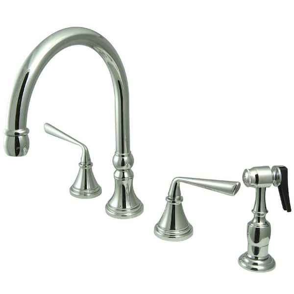 Kingston Brass Silver Sage 2-Handle Deck Mount Widespread Kitchen Faucets with Brass Sprayer in Polished Chrome