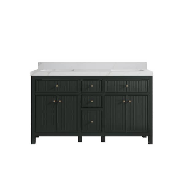 Willow Collections Sonoma 60 in. Double Sink Freestanding Dark Green Bath Vanity with Calacatta Sienna Qt. Top Unassembled