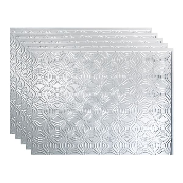Fasade 18.25 in. x 24.25 in. Lotus Vinyl Backsplash Panel in Brushed Aluminum (5-Pack)