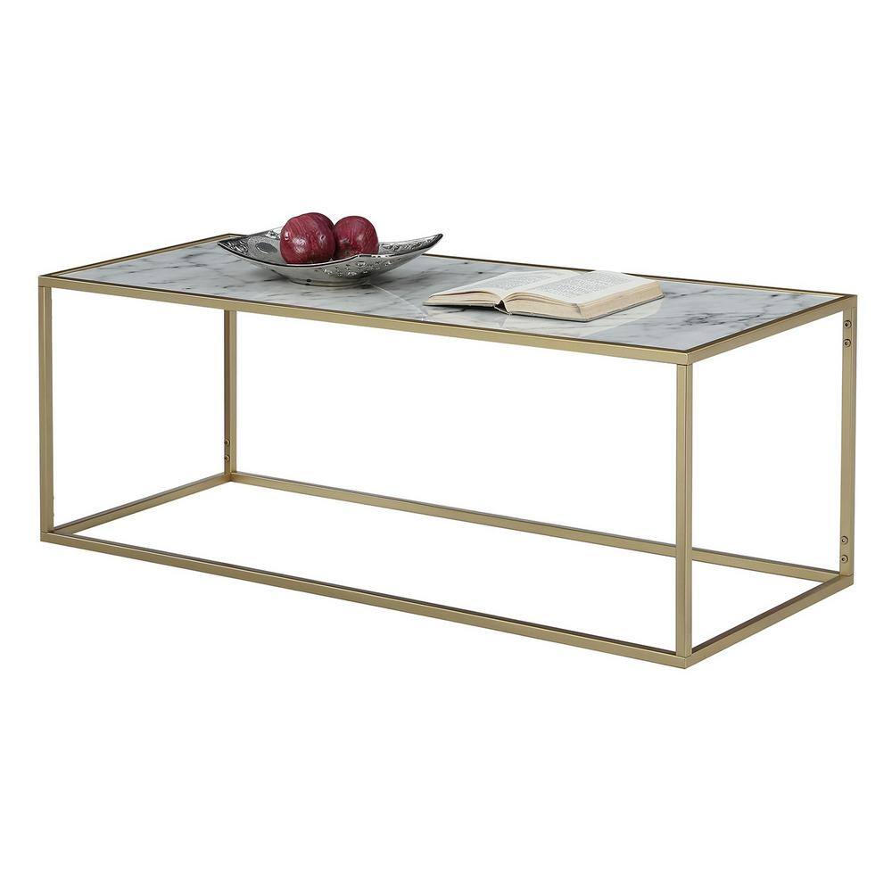 Gold Faux Marble Rectangular Coffee Table with Metal Frame