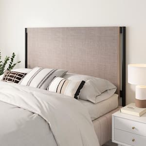 Garcia 50 in. Queen Headboard with Rattan Accent, Bohemian Cane Upholstered Panel in Matte Black Metal Frame