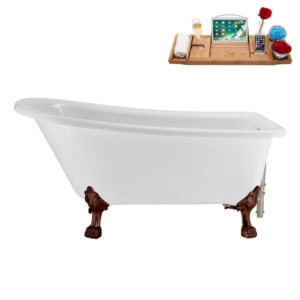 Streamline 58 in. x 28 in. Acrylic Clawfoot Soaking Bathtub in Glossy White Brushed Nickel Drain, Matte Oil Rubbed Bronze Clawfeet