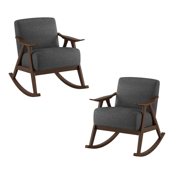 EVERGLADE HOME Bracco Dark Gray Mid-Century Fabric Upholstery Solid Wood Rocking Chair (Set of 2)