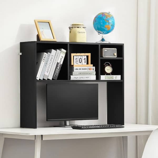 SVOPES 1-Tier Desktop Bookshelf, 37 x 9.4 x 28.7 in. Black Storage Organizer, Wood Display Shelf with Anti-Slip Feet Pads