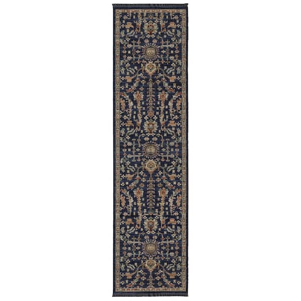 Leo 2 ft. x 10 ft. Blue/Ivory Floral Area Rug