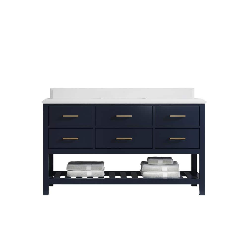 Parker 60 in. W x 22 in. D x 36 in. H Single Sink Bath Vanity in Navy Blue with Cove Edge White Quartz Top price history on PriceWatchPro