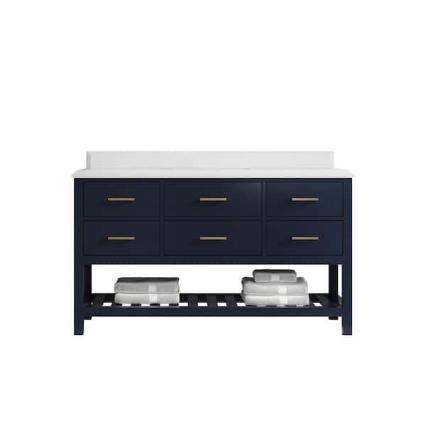 Willow Collections Parker 60 in. W x 22 in. D x 36 in. H Single Sink Bath Vanity in Navy Blue with Cove Edge White Quartz Top