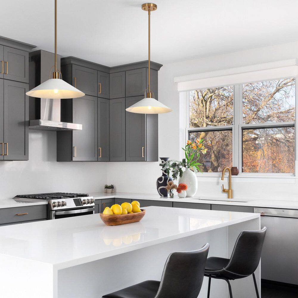 Raratienner White and Gold Metal Cone Pendant Light